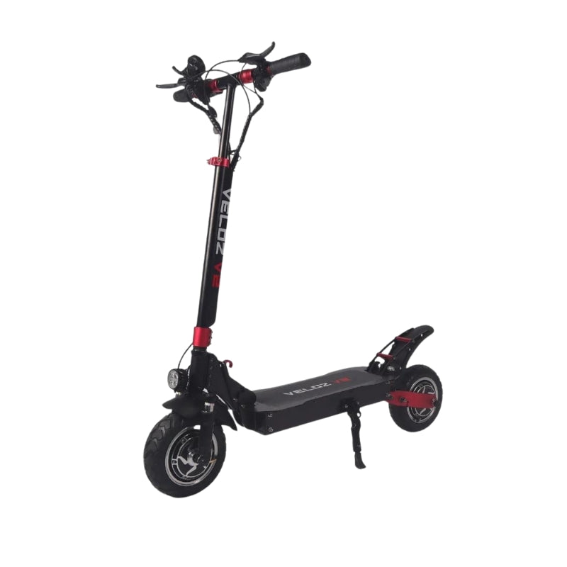 Veloz V2 2400W Keylock + Puncture Proof Tyres + App All Terrain Dual Motor E-Scooter in Black/Red