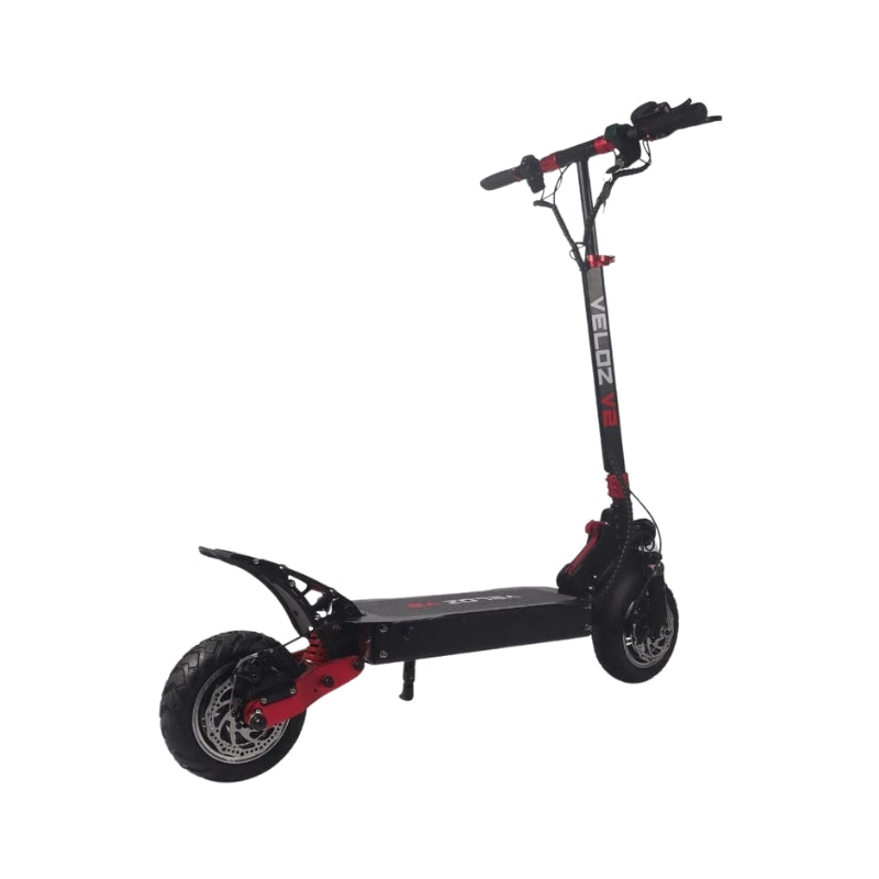 Veloz V2 2400W Keylock + Puncture Proof Tyres + App All Terrain Dual Motor E-Scooter in Black/Red