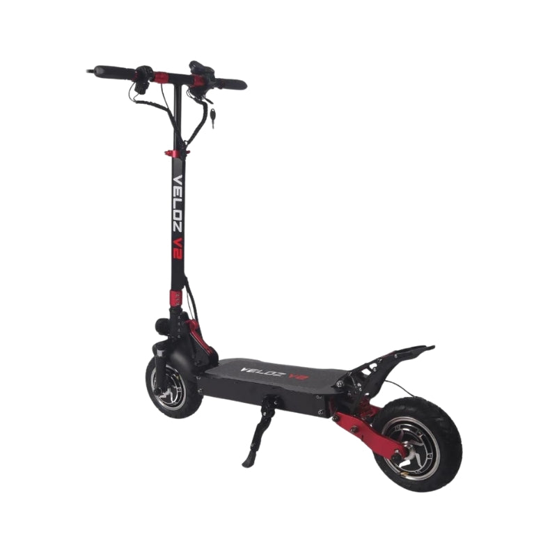 Veloz V2 2400W Keylock + Puncture Proof Tyres + App All Terrain Dual Motor E-Scooter in Black/Red