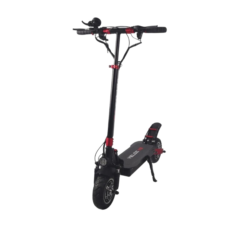 Veloz V2 2400W Keylock + Puncture Proof Tyres + App All Terrain Dual Motor E-Scooter in Black/Red