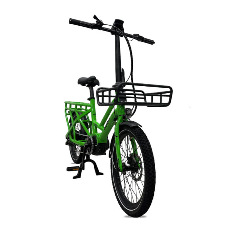 C2 Ebike in Colour Forest Green Front Right Side View with Seat Rack and Front Basket