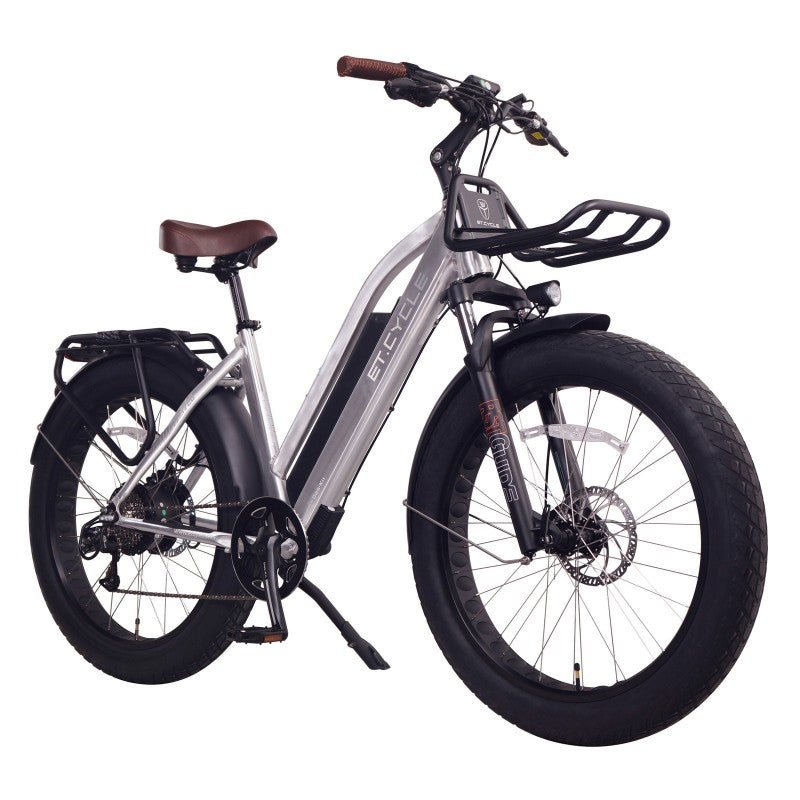 ET Cycle T720 Specs Electric Bike in Silver - Front Right Side View