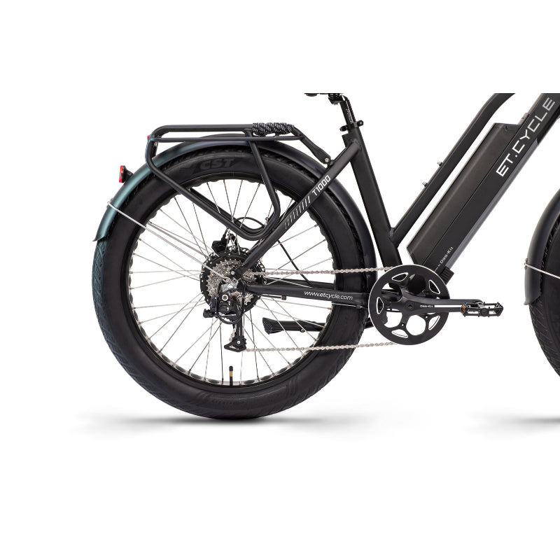 ET T1000 eBike in black right side view of rear wheel