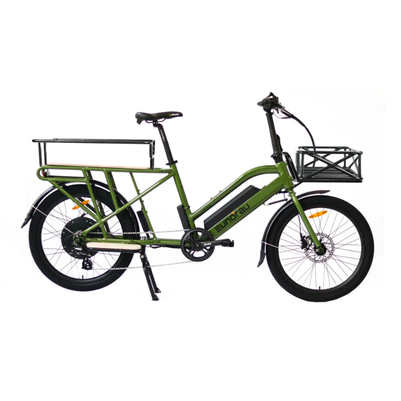 Eunorau Max Cargo Bike in Colour Green Right Side View with Basket