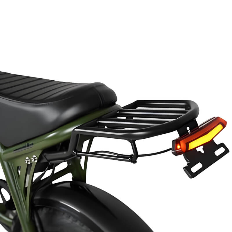 Sahara Bike Electric in Colour Army Green Rear Seat and Light View