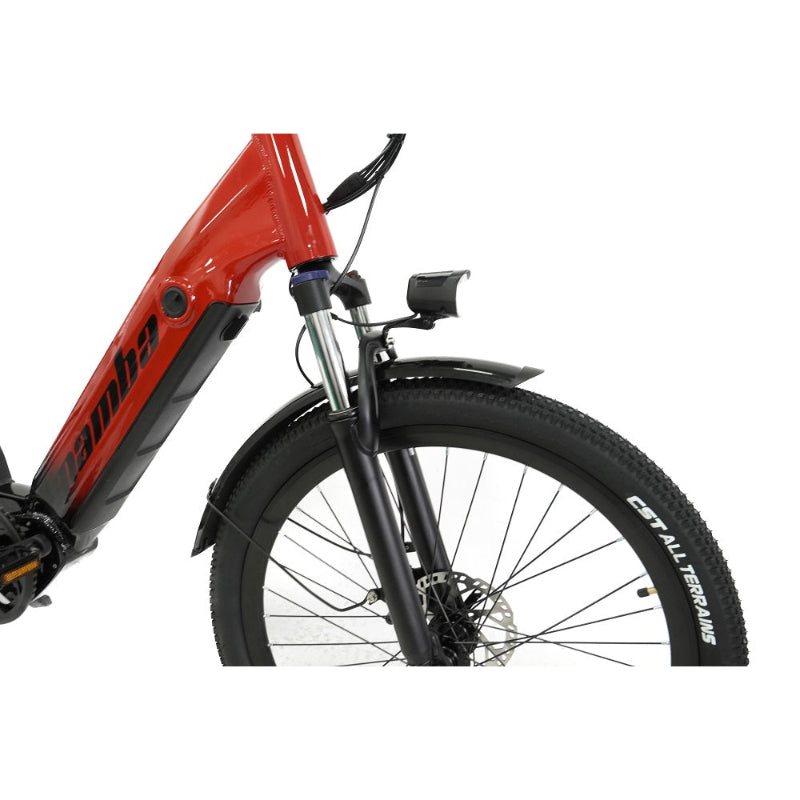 Savannah Ebike in Colour Red Front Tyre Side View