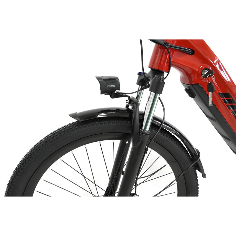 Savannah Ebike in Colour Red Suspension Side View