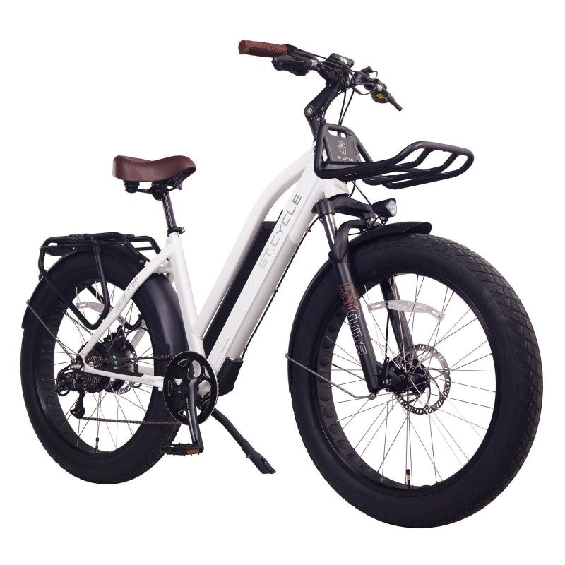 T720 Electric Fat Tire Bike in the Colour White - Front Right Side View